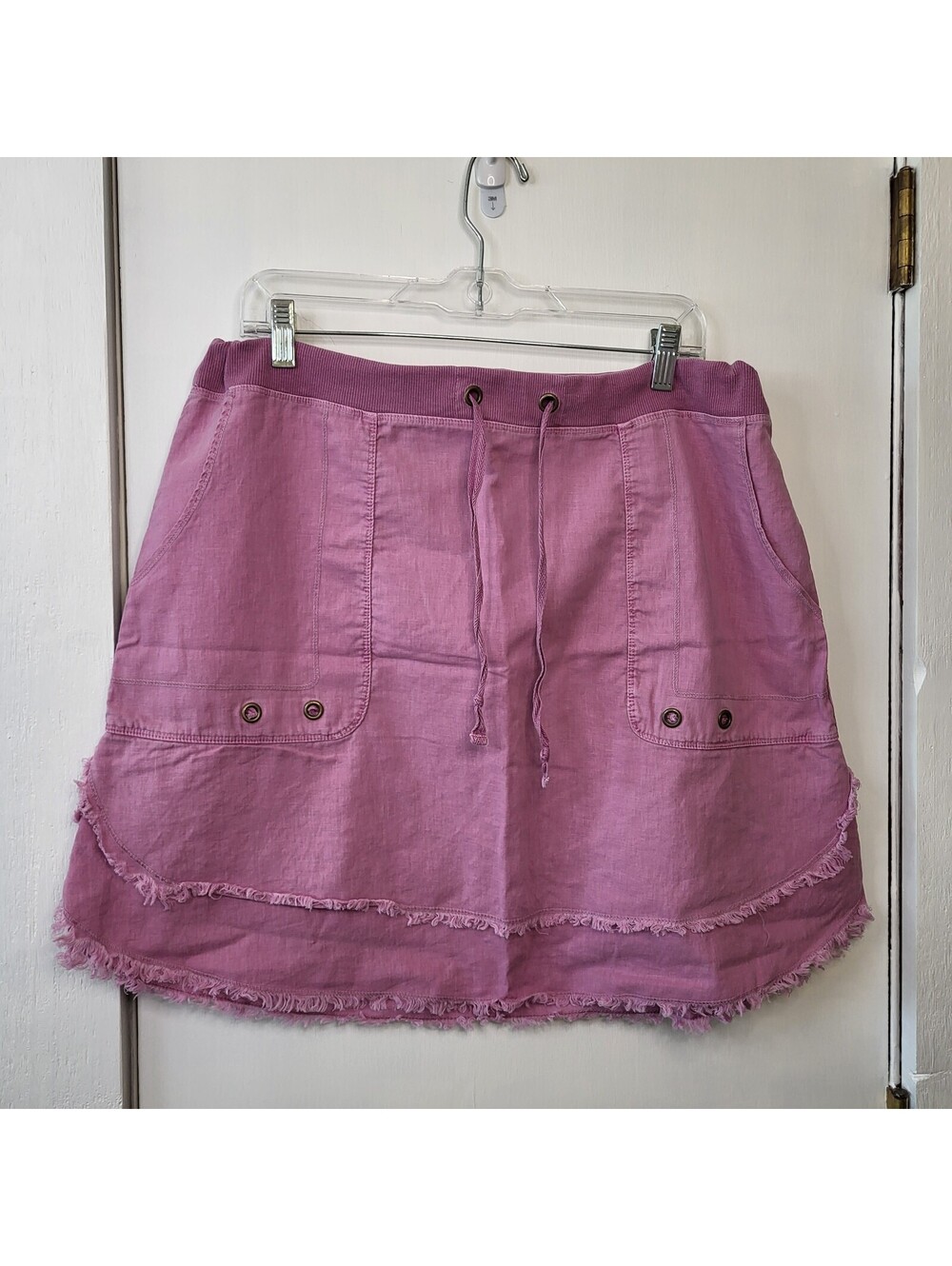 Wearables mini denim skirt in Lilic pink with a raw hem detail XL lightweight